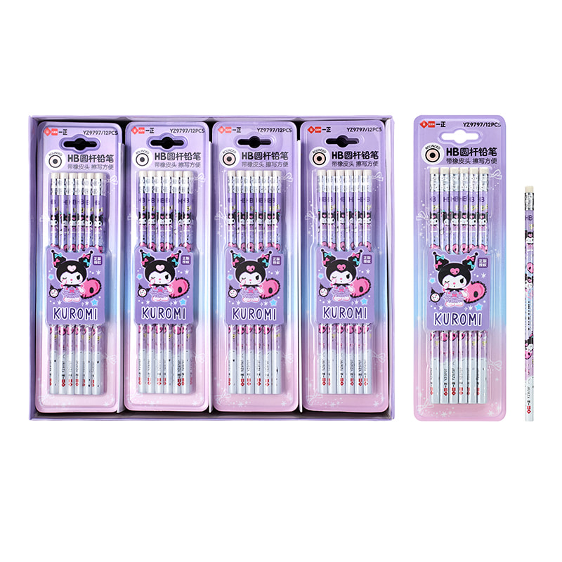 YZ9797 Kuromi HB Eraser-Tipped Round Pencil Set (Blister)
