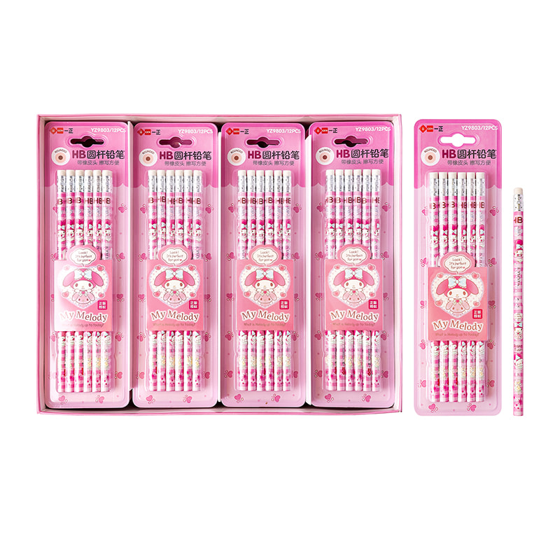 YZ9803 My Melody HB Eraser-Tipped Round Pencils in a Bubble Case